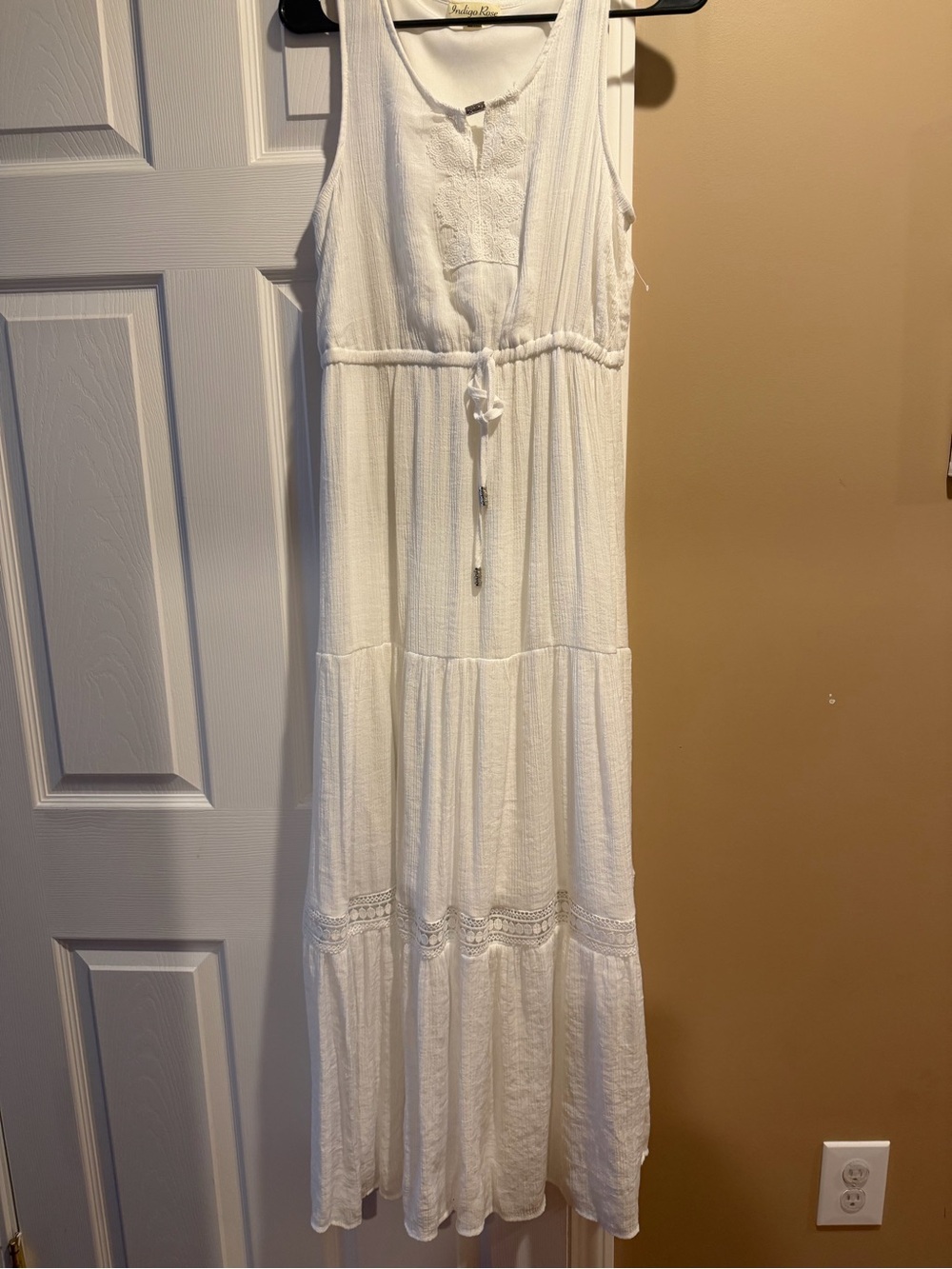 White Sleeveless Tiered Maxi Dress with Drawstring Waist